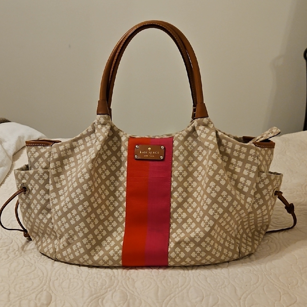 Kate Spade Beige & Pink Geometric Stripe Tote Bag (OS)